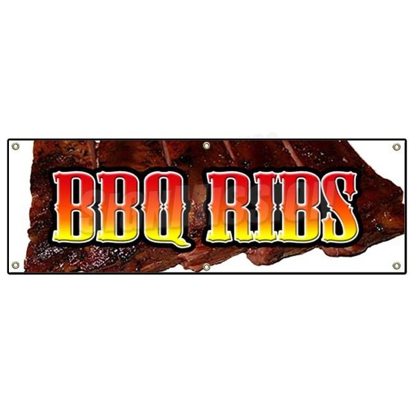 BBQ RIBS BANNER SIGN barbque bar-b-q bbq pork smoked southern Texas beef